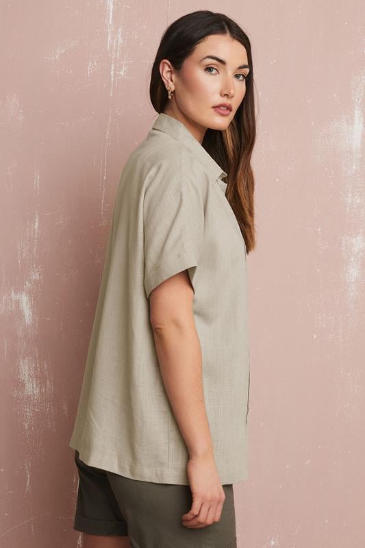 Evans LTS Tall Stone Brown Linen Oversized Short Sleeve Shirt