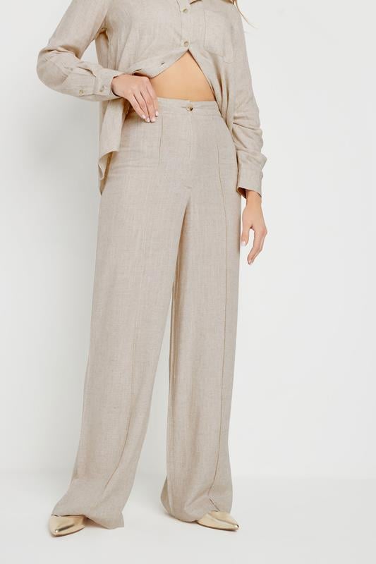 Evans LTS Tall Stone Brown Linen Pleated Wide Leg Trousers