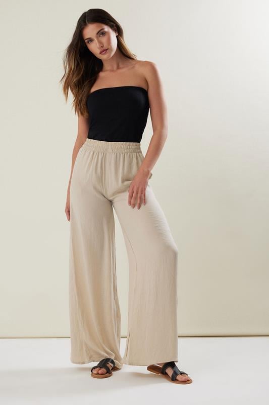 Evans LTS Tall Stone Brown Matt Satin Wide Leg Trousers
