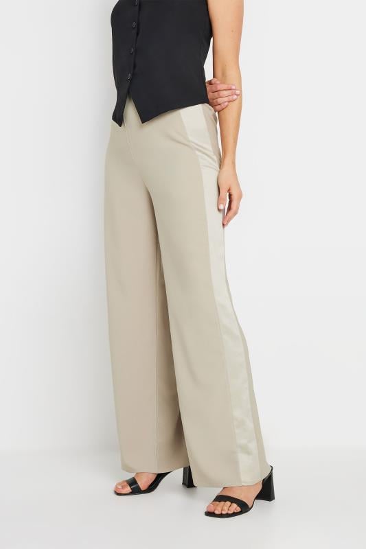 Evans LTS Tall Stone Brown Satin Side Stripe Trousers
