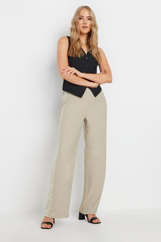 Evans LTS Tall Stone Brown Satin Side Stripe Trousers