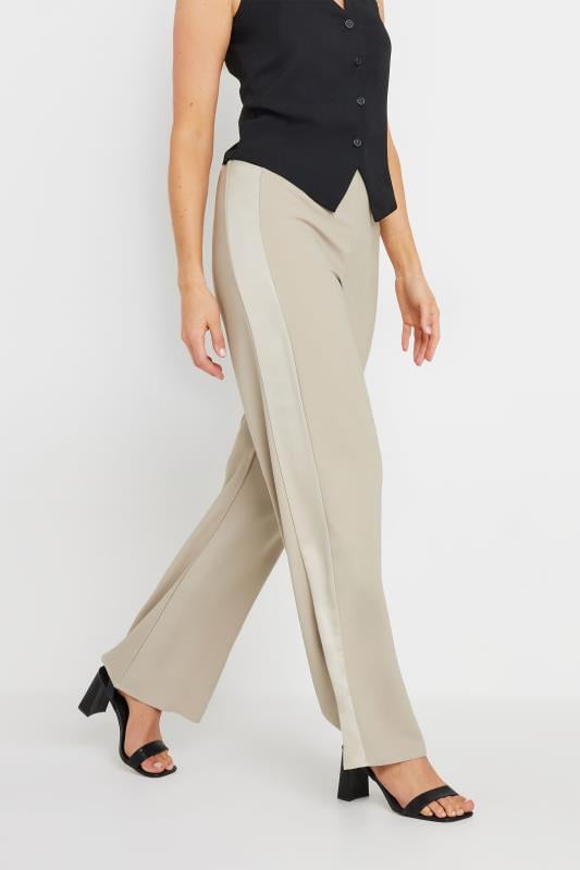Evans LTS Tall Stone Brown Satin Side Stripe Trousers