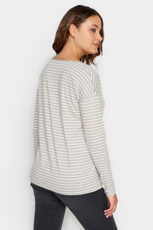 Evans LTS Tall Stone Brown & White Stripe V-Neck Cotton T-Shirt