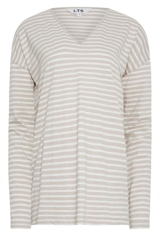 Evans LTS Tall Stone Brown & White Stripe V-Neck Cotton T-Shirt