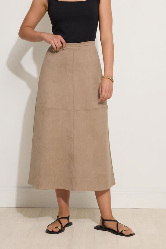 Evans LTS Tall Tan Brown Suedette A-Line Midi Skirt