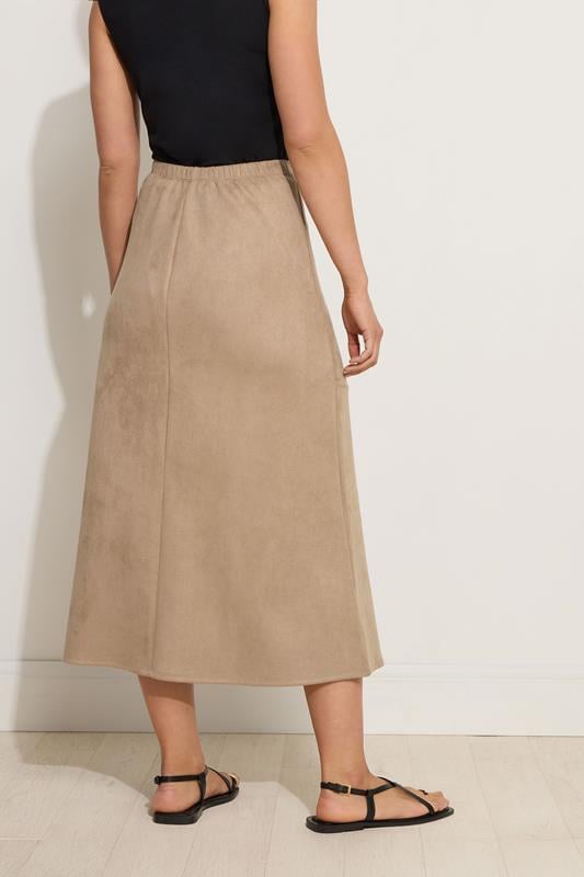 Evans LTS Tall Tan Brown Suedette A-Line Midi Skirt