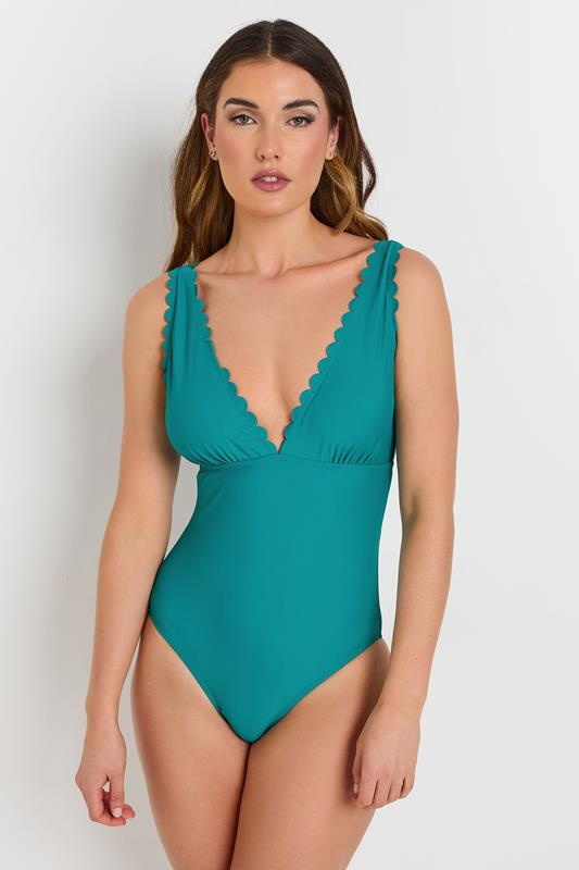 Evans LTS Tall Turquoise Green Scalloped Seam Swimsuit