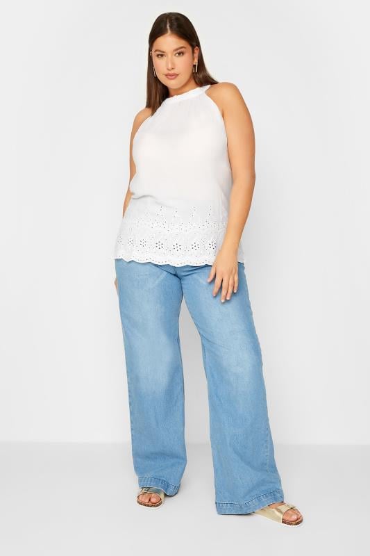 Evans LTS Tall White Broderie Anglaise Halter Neck Top