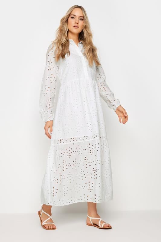 Evans LTS Tall White Broderie Anglaise Maxi Shirt Dress