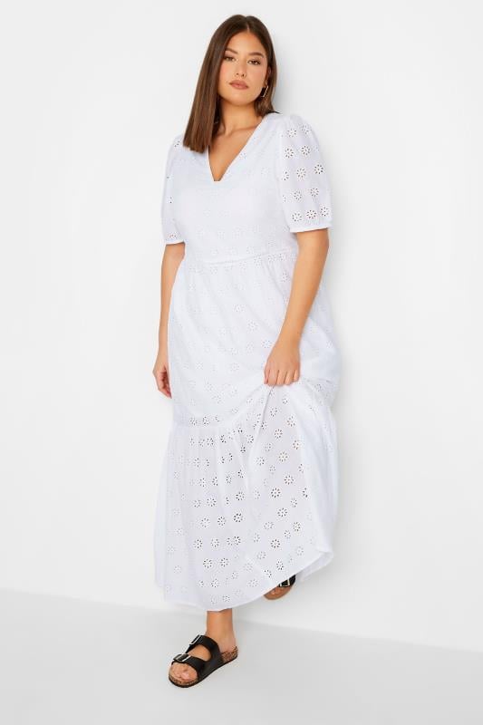 Evans LTS Tall White Broderie Anglaise Maxi Tiered Dress