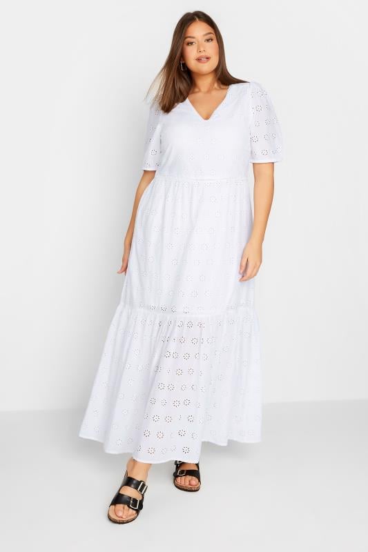 evans LTS Tall White Broderie Anglaise Maxi Tiered Dress