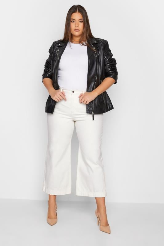 Evans LTS Tall White Denim BEA Cropped Wide Leg Jeans
