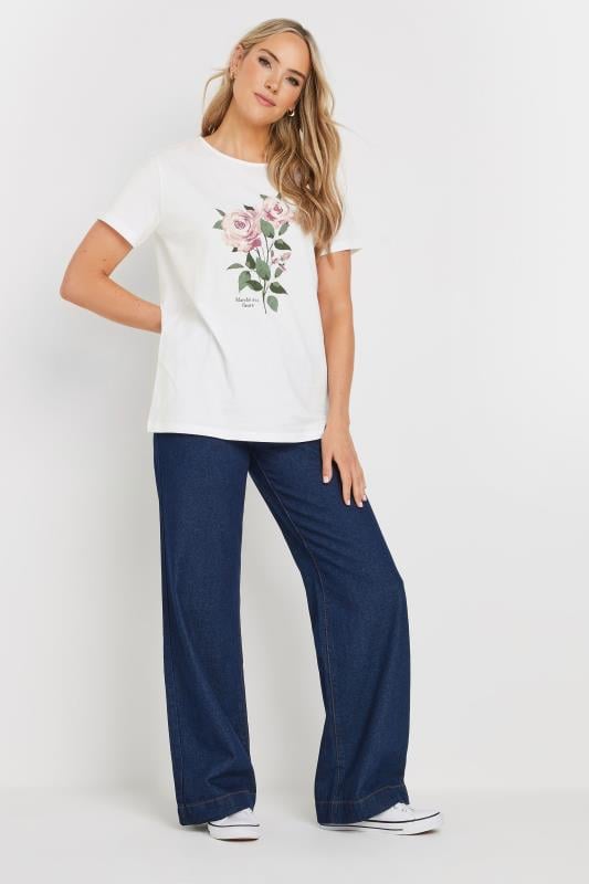 Evans LTS Tall White Floral Graphic Short Sleeve T-shirt