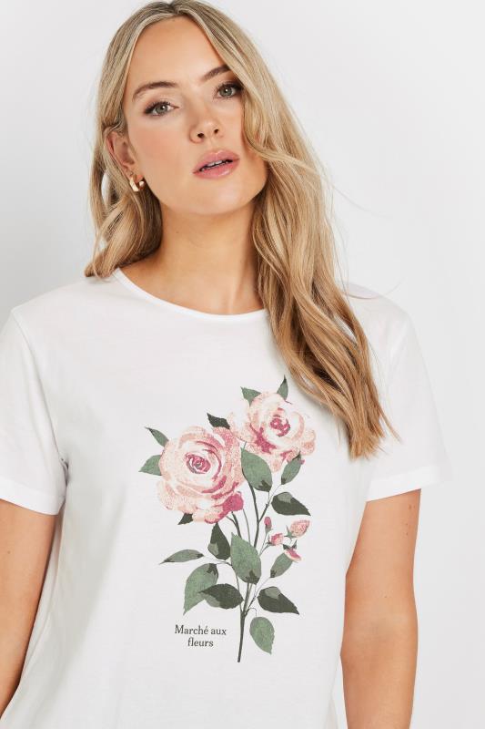 Evans LTS Tall White Floral Graphic Short Sleeve T-shirt