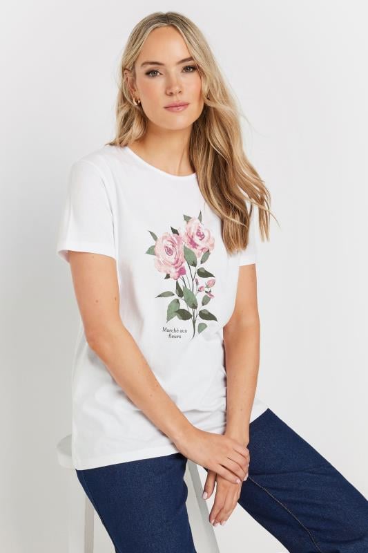 evans LTS Tall White Floral Graphic Short Sleeve T-shirt