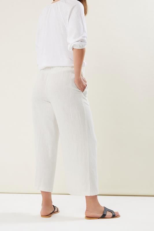 Evans LTS Tall White Linen Tie Waist Cropped Trousers