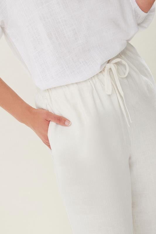 Evans LTS Tall White Linen Tie Waist Cropped Trousers