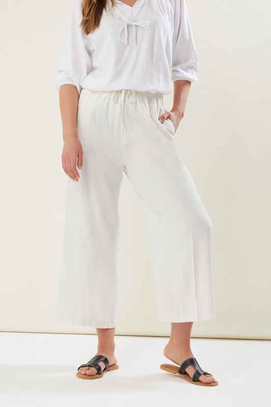 evans LTS Tall White Linen Tie Waist Cropped Trousers