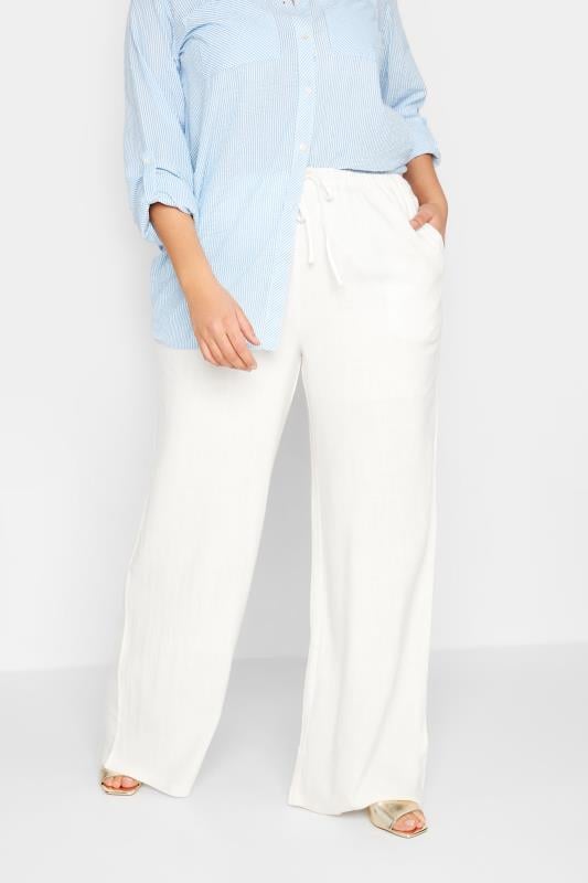 Evans LTS Tall White Linen Tie Waist Wide Leg Trousers