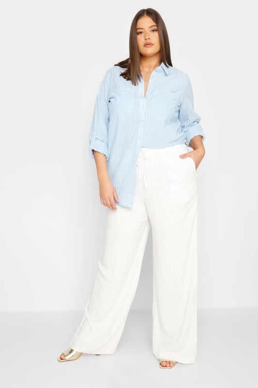 Evans LTS Tall White Linen Tie Waist Wide Leg Trousers