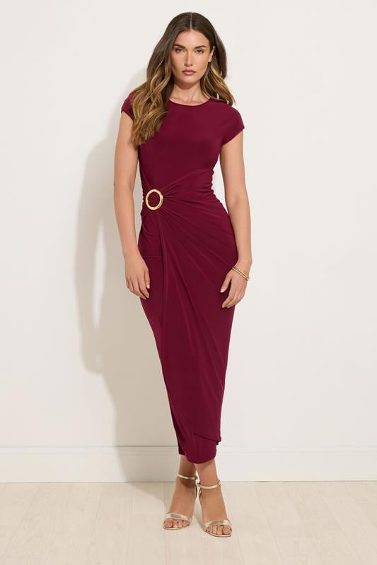 Evans LTS Tall Wine Red Jersey Drape Buckle Midi Dress