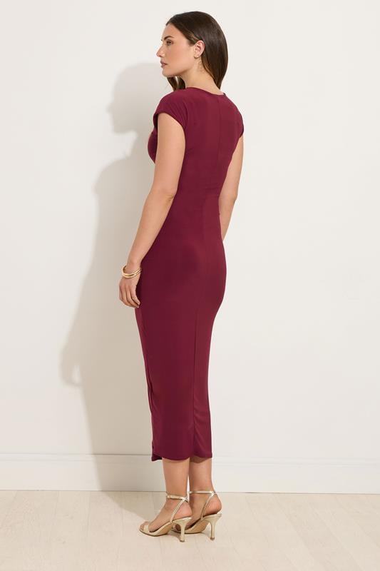 Evans LTS Tall Wine Red Jersey Drape Buckle Midi Dress
