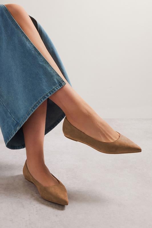 evans LTS Tan Brown Faux Suede Pointed Flats In Standard Fit