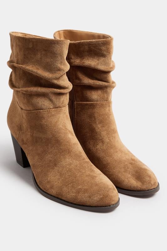 Evans LTS Tan Brown Faux Suede Western Boots In Standard Fit