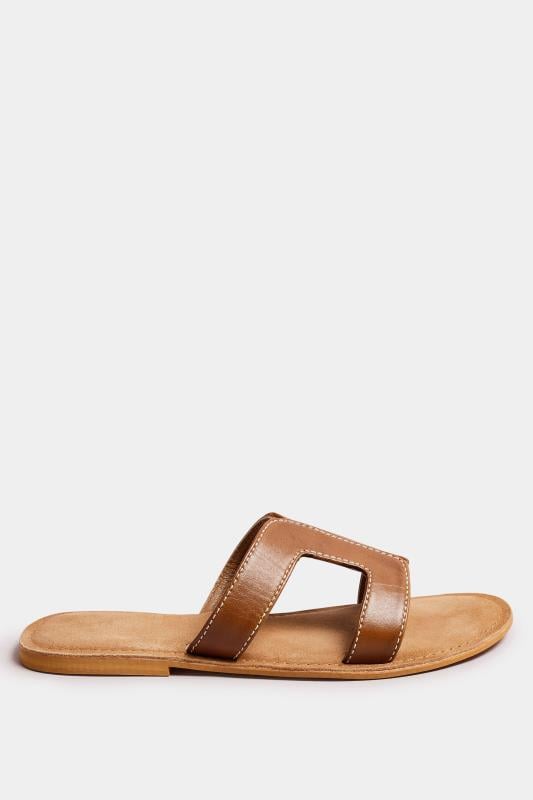 Evans LTS Tan Brown Leather Cut Out Mule Sandals In Standard Fit