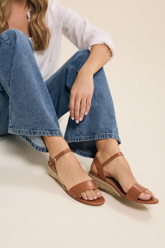evans LTS Tan Brown Rope Wedge Sandals In Standard Fit