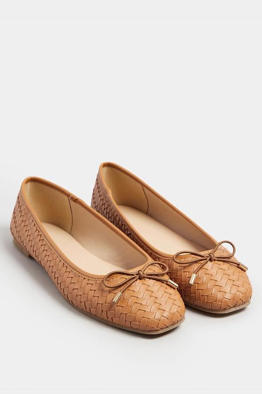 Evans LTS Tan Brown Woven Ballerina Pumps In Standard Fit