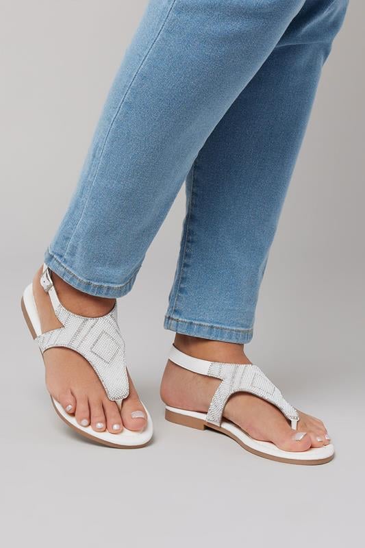 evans LTS White Beaded Ankle Strap Sandals In Standard Fit