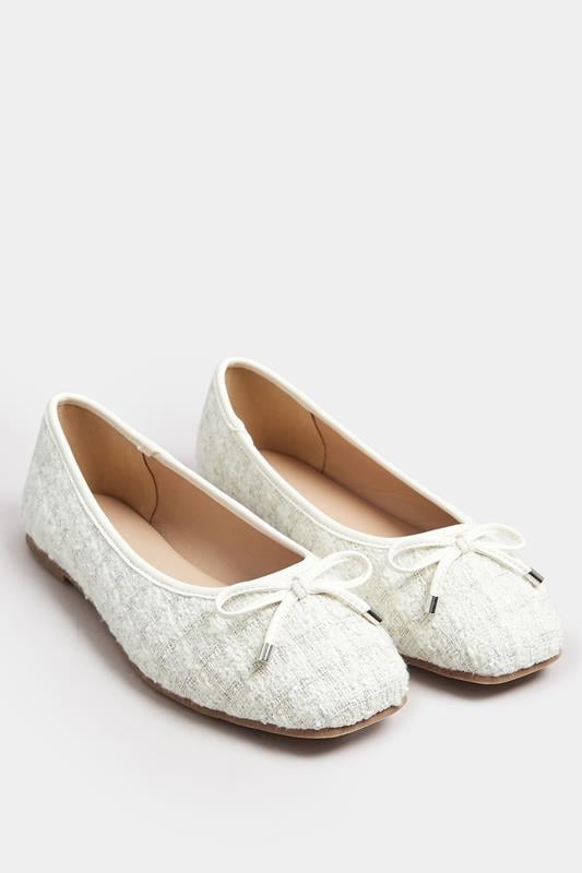 Evans LTS White Boucle Tweed Ballerina Pumps In Standard Fit