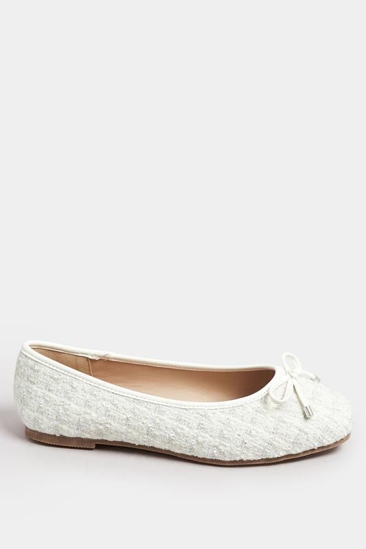 Evans LTS White Boucle Tweed Ballerina Pumps In Standard Fit