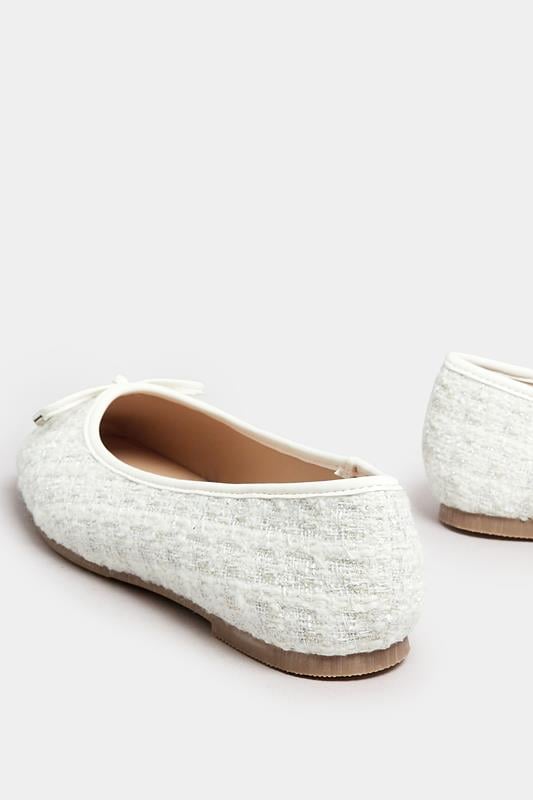 Evans LTS White Boucle Tweed Ballerina Pumps In Standard Fit
