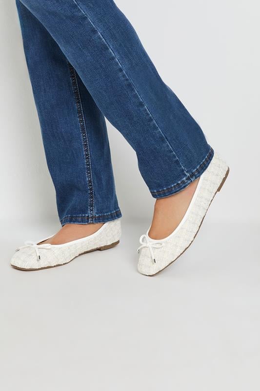 evans LTS White Boucle Tweed Ballerina Pumps In Standard Fit