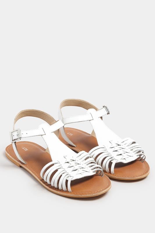 Evans LTS White Leather Fisherman Sandals In Standard Fit