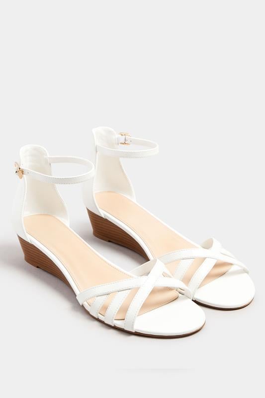 Evans LTS White Mid Heel Wedge Sandals In Standard Fit