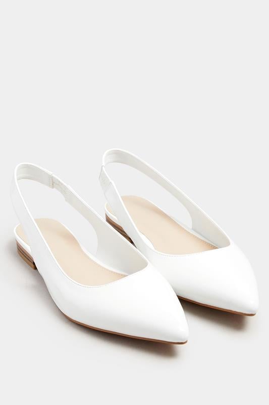 Evans LTS White Patent Slingback Flat Shoes In Standard Fit