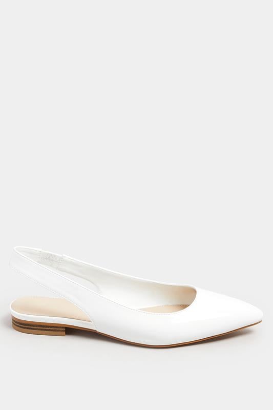 Evans LTS White Patent Slingback Flat Shoes In Standard Fit