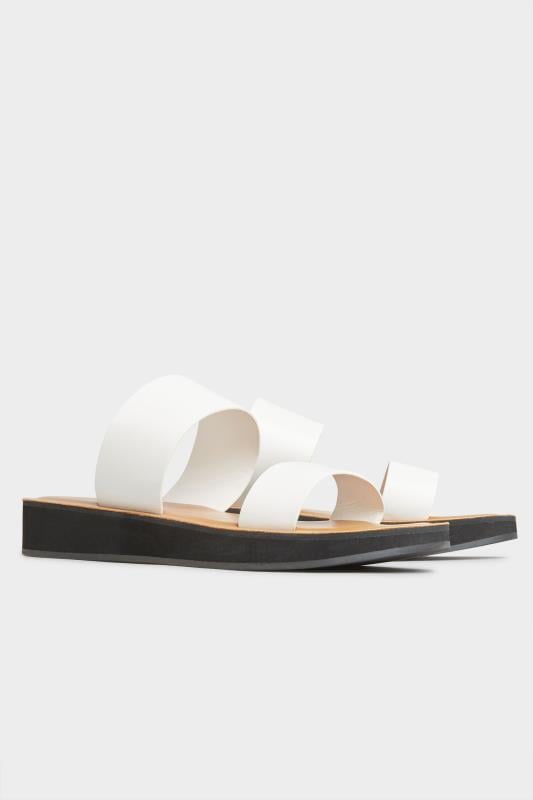 Evans LTS White Two Strap Flat Sandals In Standard Fit