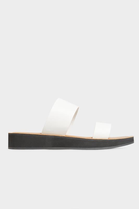 Evans LTS White Two Strap Flat Sandals In Standard Fit