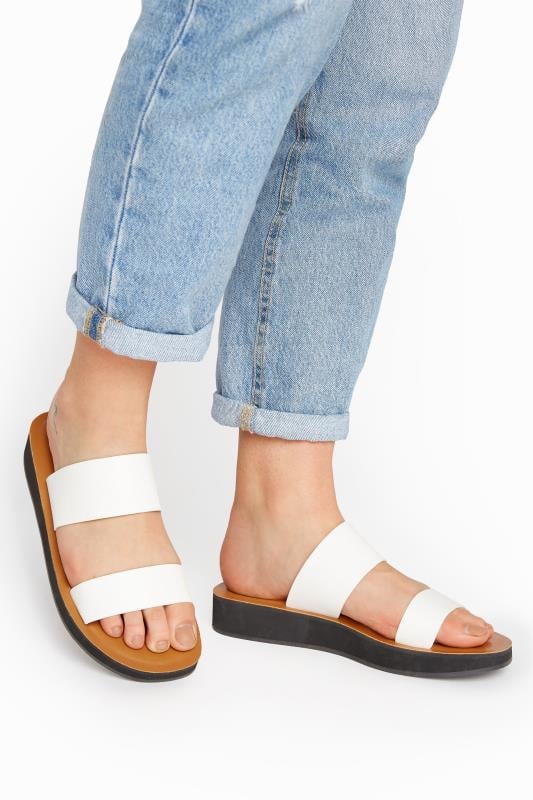 evans LTS White Two Strap Flat Sandals In Standard Fit