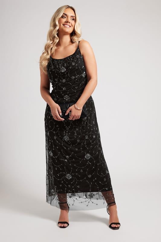 Evans LUXE Curve Black Floral Hand Embellished Maxi Dress