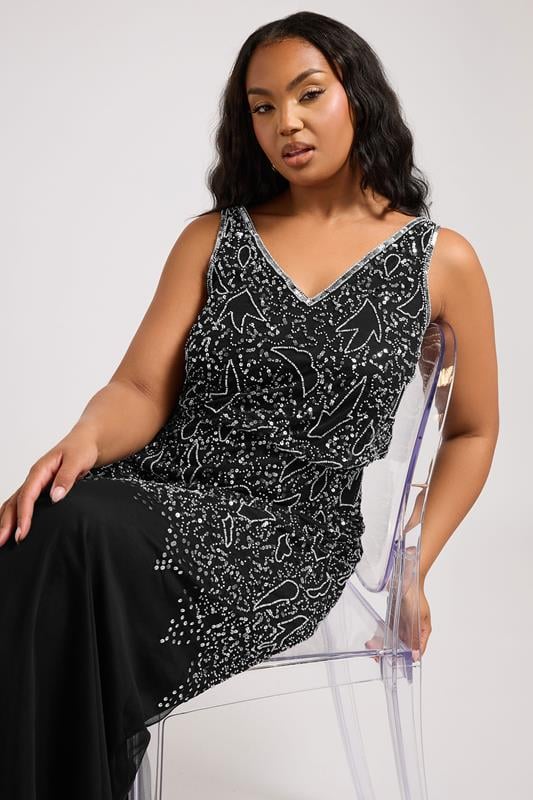 Evans LUXE Curve Black Sequin Embellished Maxi Dress