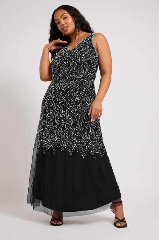 evans LUXE Curve Black Sequin Embellished Maxi Dress
