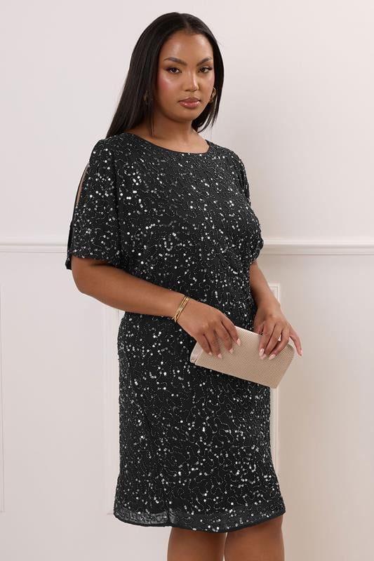 Evans LUXE Curve Black Sequin Hand Embellished Cold Shoulder Cape Dress