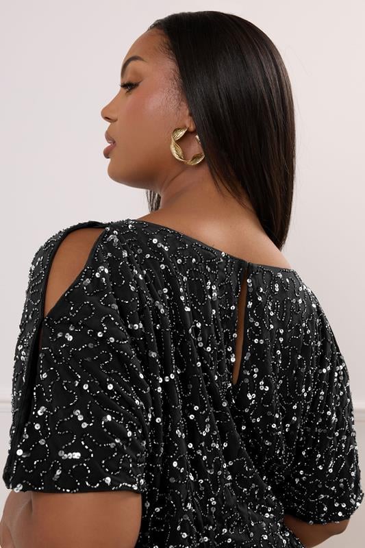 Evans LUXE Curve Black Sequin Hand Embellished Cold Shoulder Cape Dress