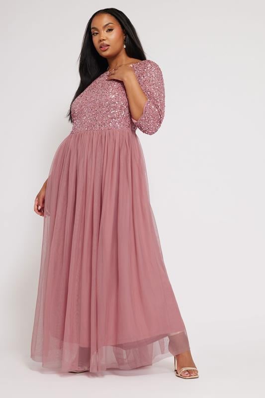 Evans LUXE Curve Dark Pink Sequin Hand Embellished Maxi Dress