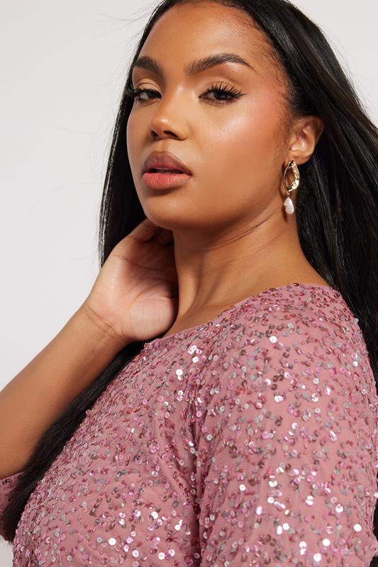 Evans LUXE Curve Dark Pink Sequin Hand Embellished Maxi Dress